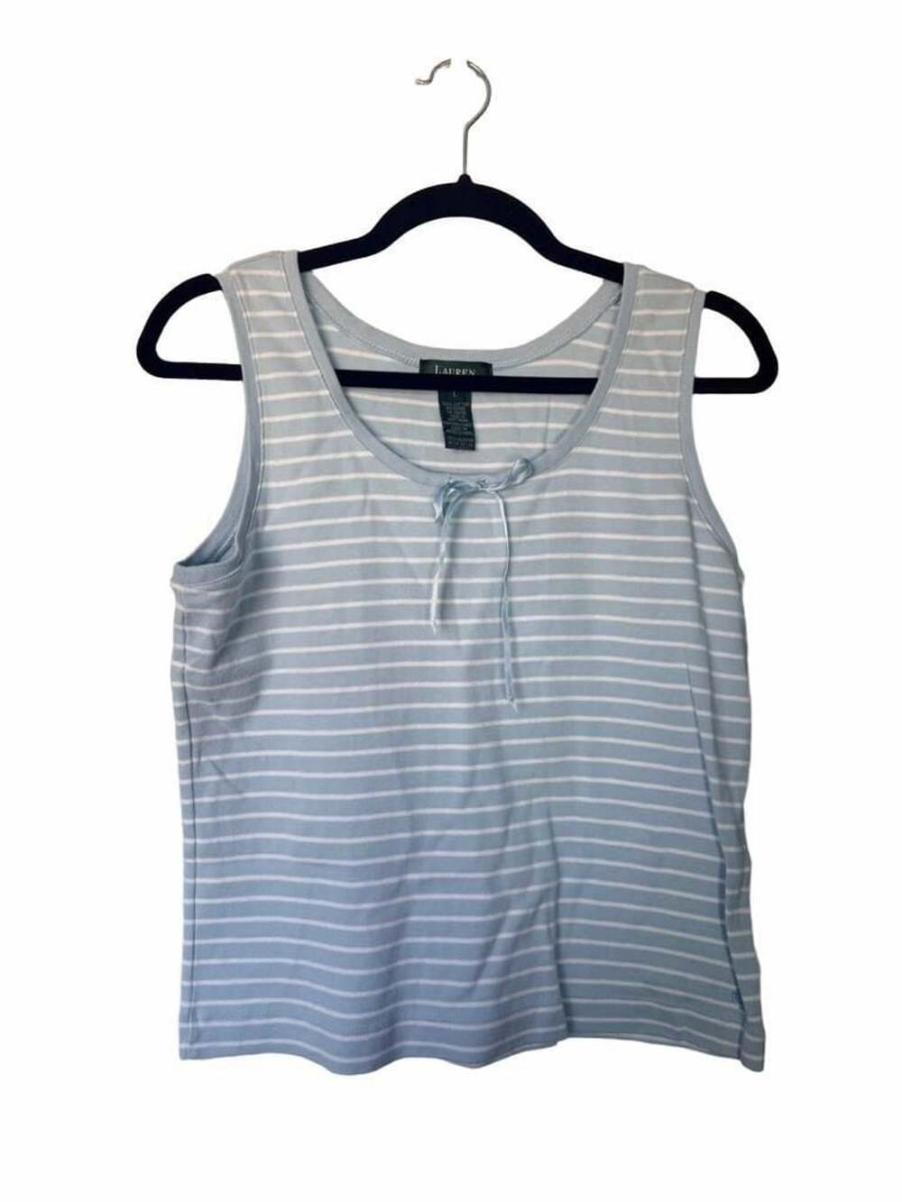 Lauren Ralph Lauren Tank Top Size L Blue White Striped Bow Tie_166